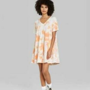 *Wild Fable Orange Tie Dye Babydoll Terry Cloth Short Sleeve  Dress Size Small